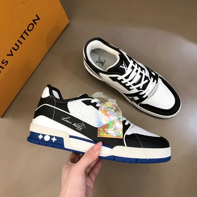 Louis Vuitton LV Trainer Black Blue Chunky Layered Sole Perforated Leather Panels Lifestyle Sneakers 6