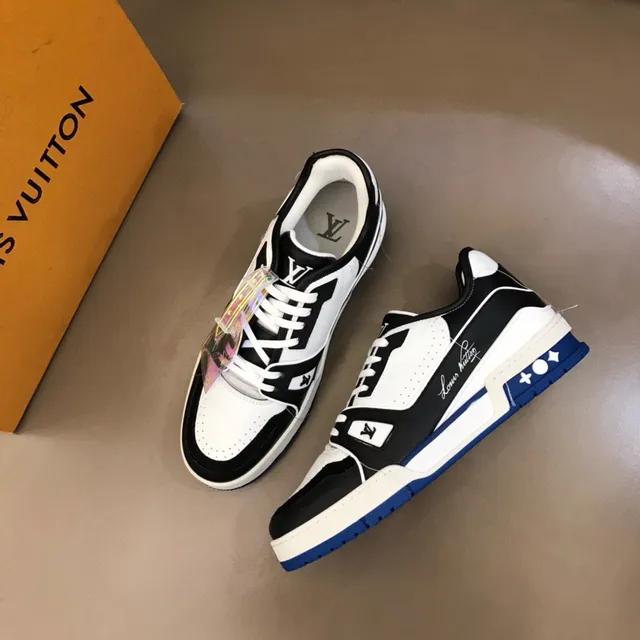 Louis Vuitton LV Trainer Black Blue Chunky Layered Sole Perforated Leather Panels Lifestyle Sneakers 8