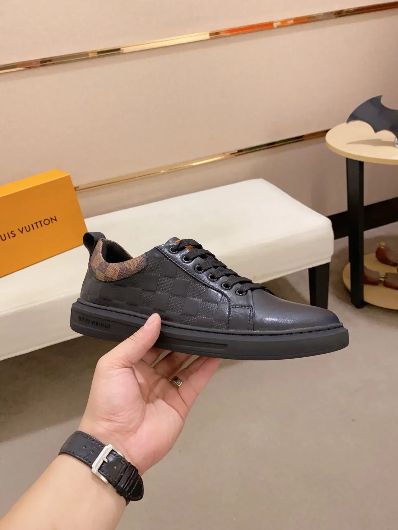 Louis Vuitton LV Trainer Black Brown Low-Top Leather And Damier Canvas Lifestyle Sneakers 4