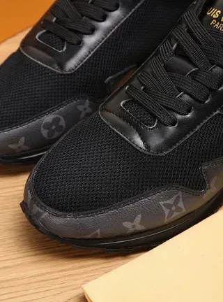 Louis Vuitton LV Trainer Black Gold Mesh And Leather Hybrid Upper Monogrammed Side Panels Lifestyle Sneakers 4