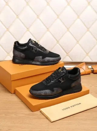 Louis Vuitton LV Trainer Black Gold Mesh And Leather Hybrid Upper Monogrammed Side Panels Lifestyle Sneakers 5