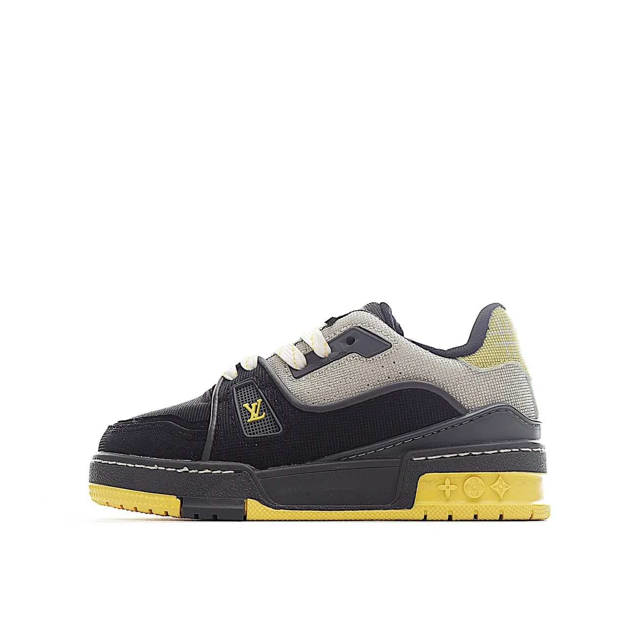 Louis Vuitton LV Trainer Noir Blanc tige en Mesh-Suede superposée plaque Monogram bride sneakers lifestyle 9