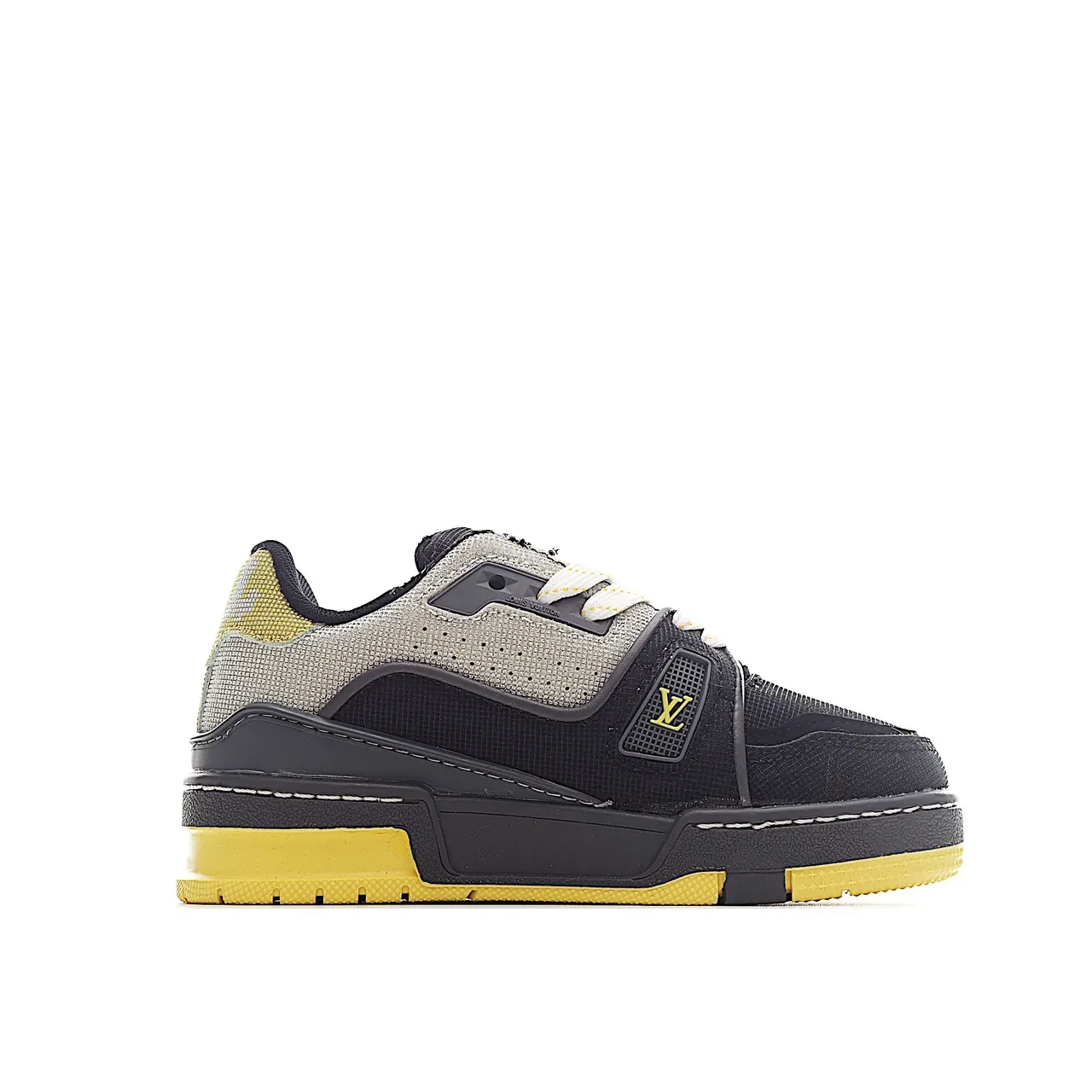 Louis Vuitton LV Trainer Noir Blanc tige en Mesh-Suede superposée plaque Monogram bride sneakers lifestyle 10