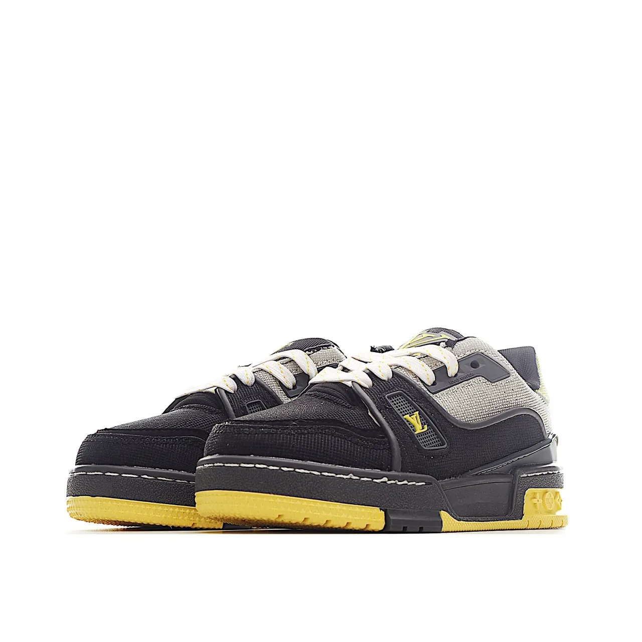 Louis Vuitton LV Trainer Noir Blanc tige en Mesh-Suede superposée plaque Monogram bride sneakers lifestyle 11