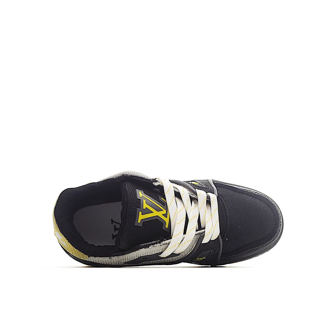 Louis Vuitton LV Trainer Noir Blanc tige en Mesh-Suede superposée plaque Monogram bride sneakers lifestyle 12