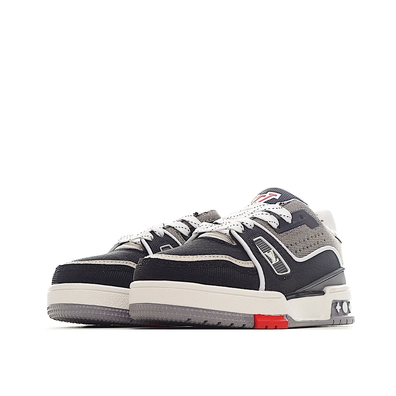Louis Vuitton LV Trainer Noir Blanc tige en Mesh-Suede superposée plaque Monogram bride sneakers lifestyle 18