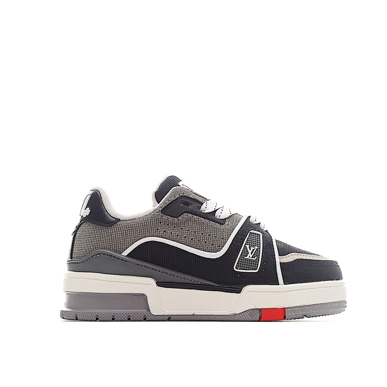 Louis Vuitton LV Trainer Noir Blanc tige en Mesh-Suede superposée plaque Monogram bride sneakers lifestyle 21