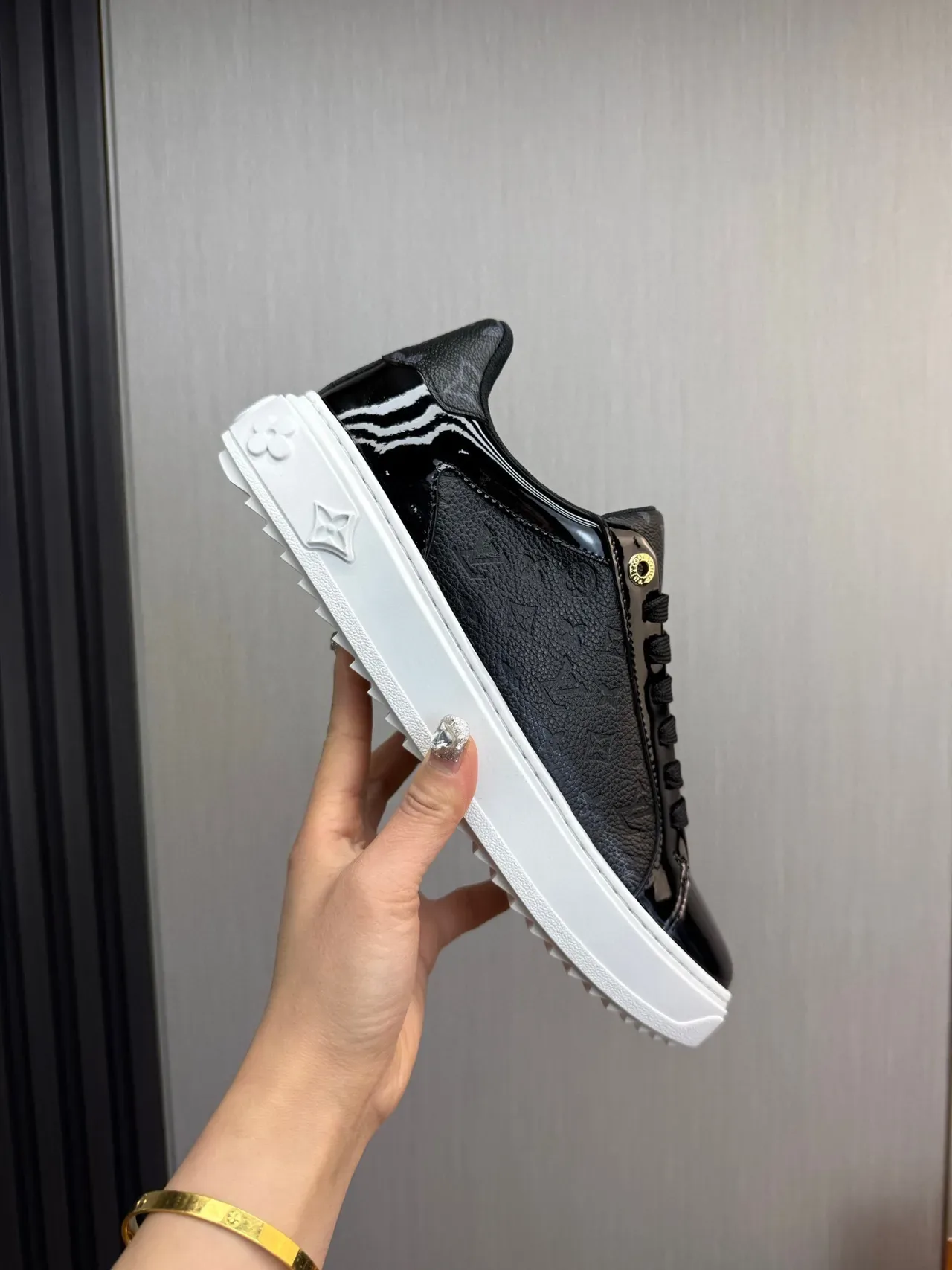 Louis Vuitton LV Trainer Black White Monogram Leather Glossy Patent Toe Lifestyle Sneakers 6