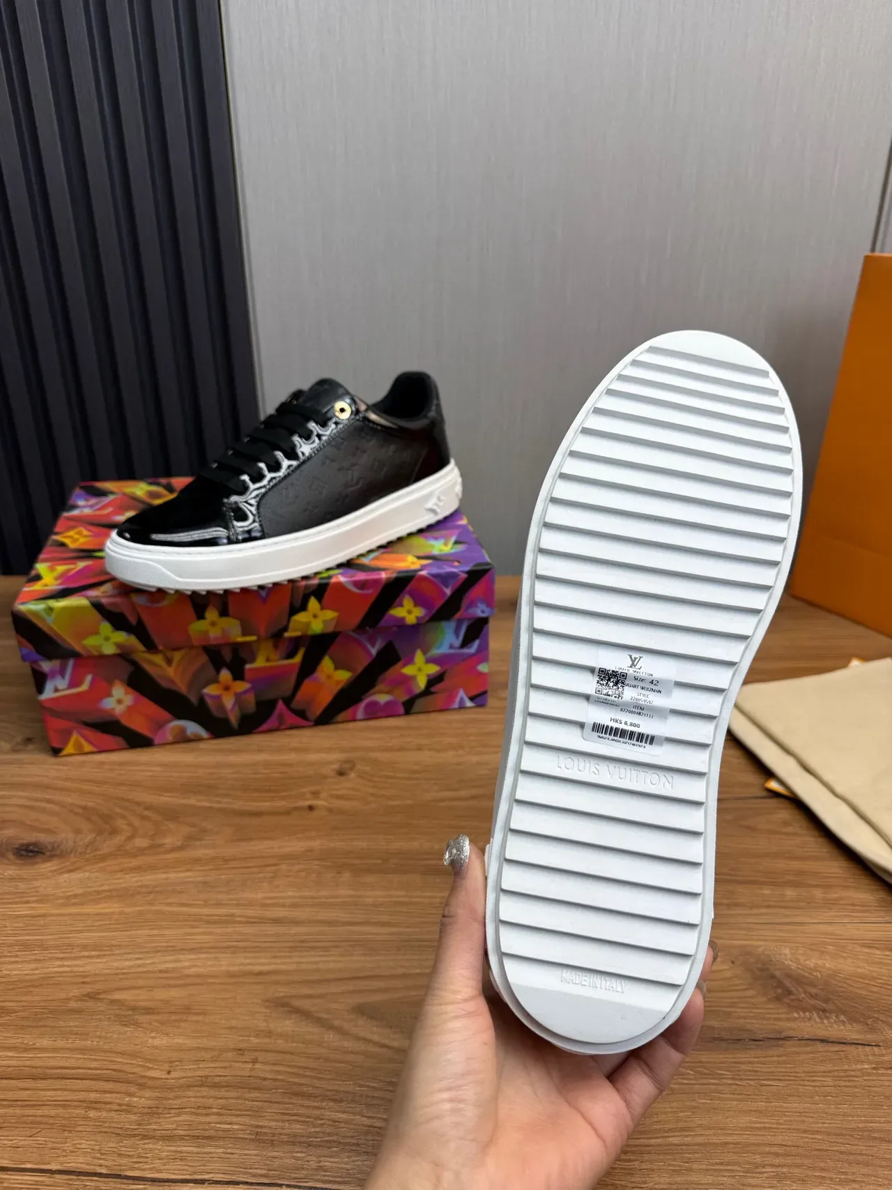 Louis Vuitton LV Trainer Black White Monogram Leather Glossy Patent Toe Lifestyle Sneakers 9