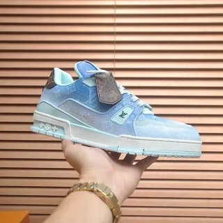 Louis Vuitton LV Trainer Blue Beige Monogram Canvas Upper Layered Sculpted Midsole Lifestyle Sneakers