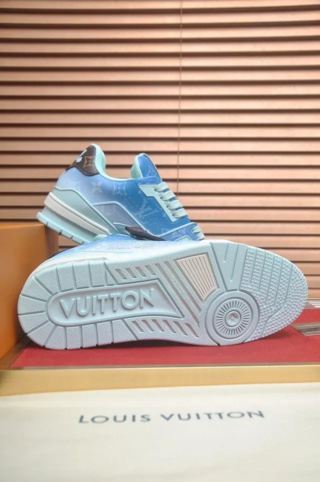 Louis Vuitton LV Trainer Chaussures Lifestyle Bleu Beige Monogram Toile Capa Superior Esculpida Suela Intermedia 3