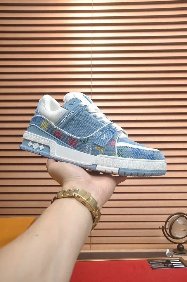 Louis Vuitton LV Trainer Blue Multicolor Denim-Textile Upper Jacquard Pattern Lifestyle Sneakers 1