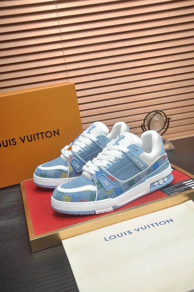 Louis Vuitton LV Trainer Blue Multicolor Denim-Textile Upper Jacquard Pattern Lifestyle Sneakers 4
