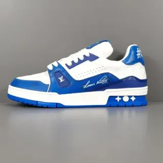 Louis Vuitton LV Trainer Tênis lifestyle azul branco com superior de couro multicamadas y malla sola esculpida