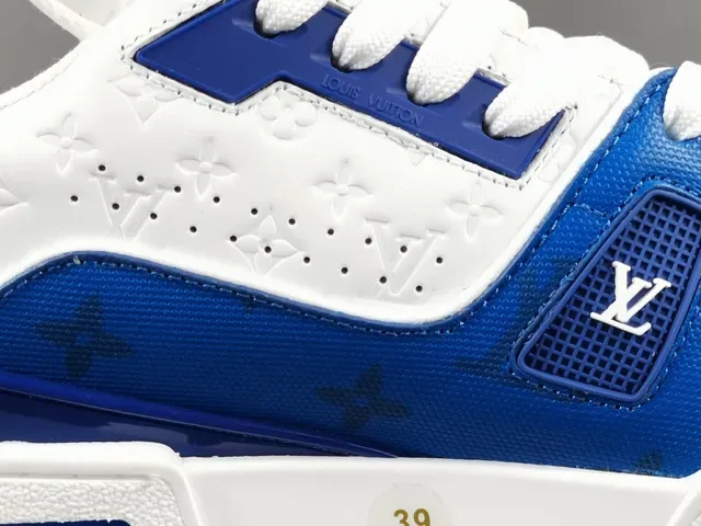 Louis Vuitton LV Trainer Blue White Layered Leather And Mesh Upper Sculpted Midsole Lifestyle Sneakers 5