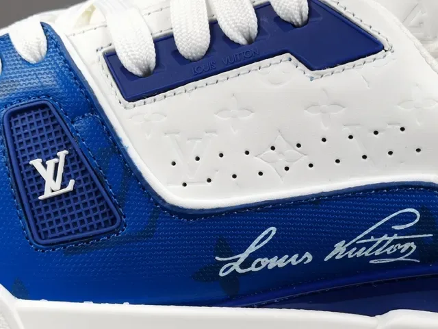 Louis Vuitton LV Trainer Blue White Layered Leather And Mesh Upper Sculpted Midsole Lifestyle Sneakers 7
