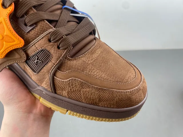 Louis Vuitton LV Trainer Brown Orange Layered Suede And Mesh Upper Sculpted Cage Overlay Lifestyle Sneakers 2