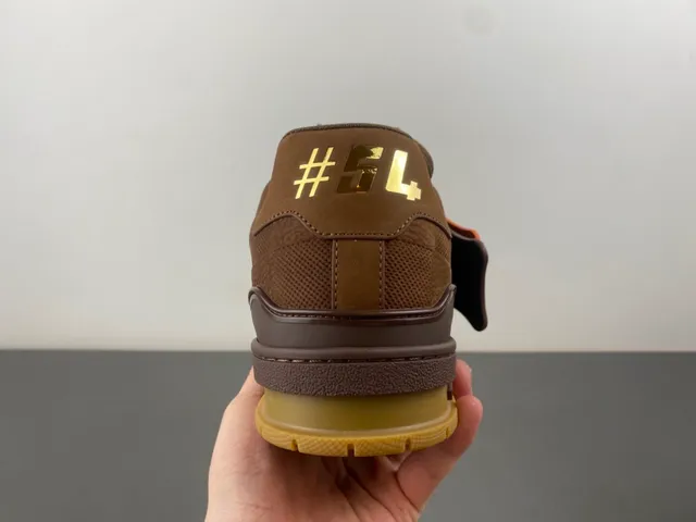 Louis Vuitton LV Trainer Brown Orange Layered Suede And Mesh Upper Sculpted Cage Overlay Lifestyle Sneakers 4