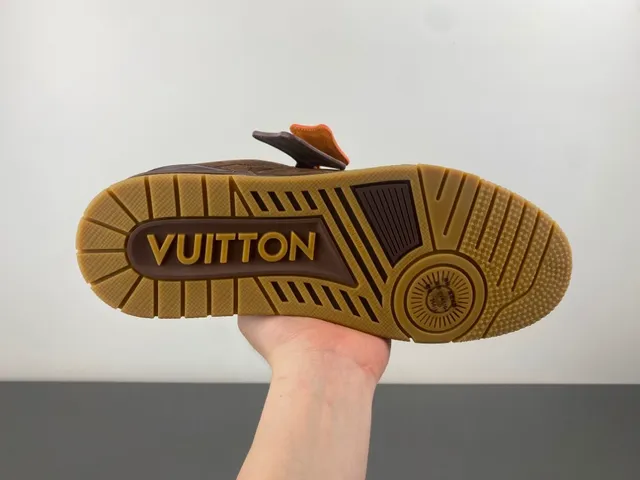 Louis Vuitton LV Trainer Brown Orange Layered Suede And Mesh Upper Sculpted Cage Overlay Lifestyle Sneakers 9