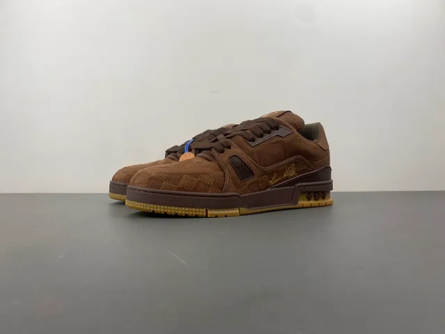 Louis Vuitton LV Trainer Brown Orange Layered Suede And Mesh Upper Sculpted Cage Overlay Lifestyle Sneakers 10