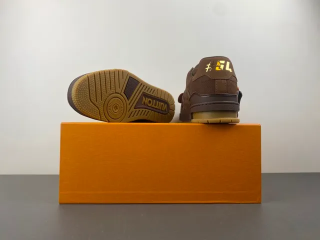 Louis Vuitton LV Trainer Brown Orange Layered Suede And Mesh Upper Sculpted Cage Overlay Lifestyle Sneakers 16