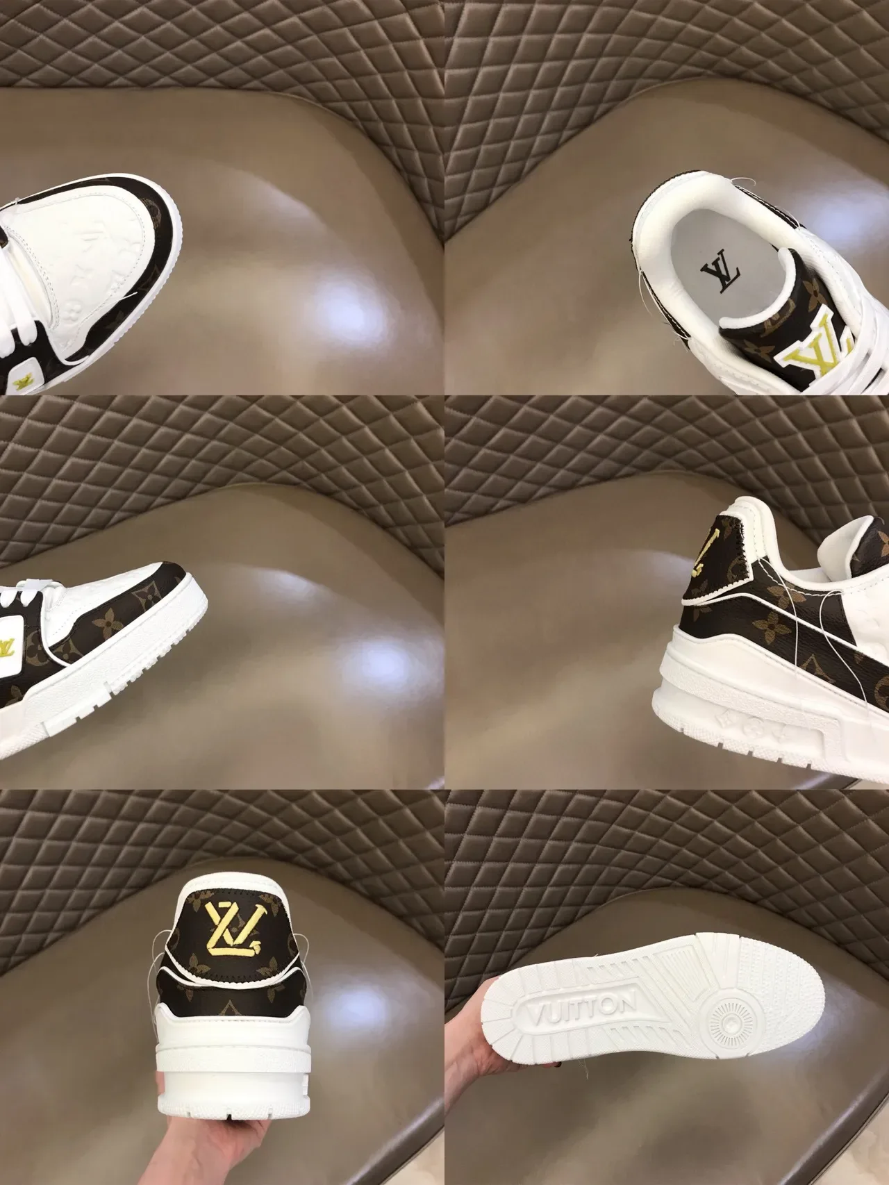 لويس فيتون LV Trainer حذاء رياضي بني أبيض مونوغرام قماش جلد ألواح أسلوب حياة 2