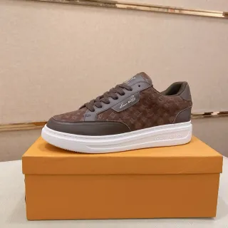 Louis Vuitton LV Trainer Marrom Branco Monogrammed Couro de camurça Sobreposições Tênis lifestyle