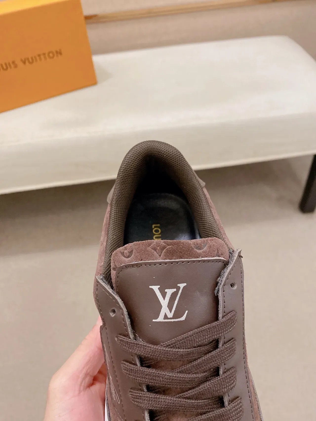 Louis Vuitton LV Trainer Brown White Monogrammed Suede Leather Overlays Lifestyle Sneakers 4