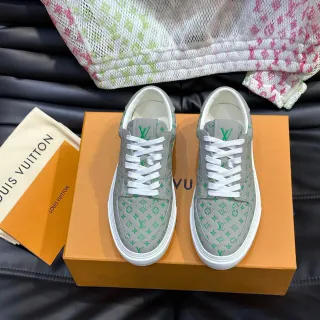 Louis Vuitton LV Trainer Gray Green Monogram-Printed Leather Low-Top Cupsole Lifestyle Sneakers