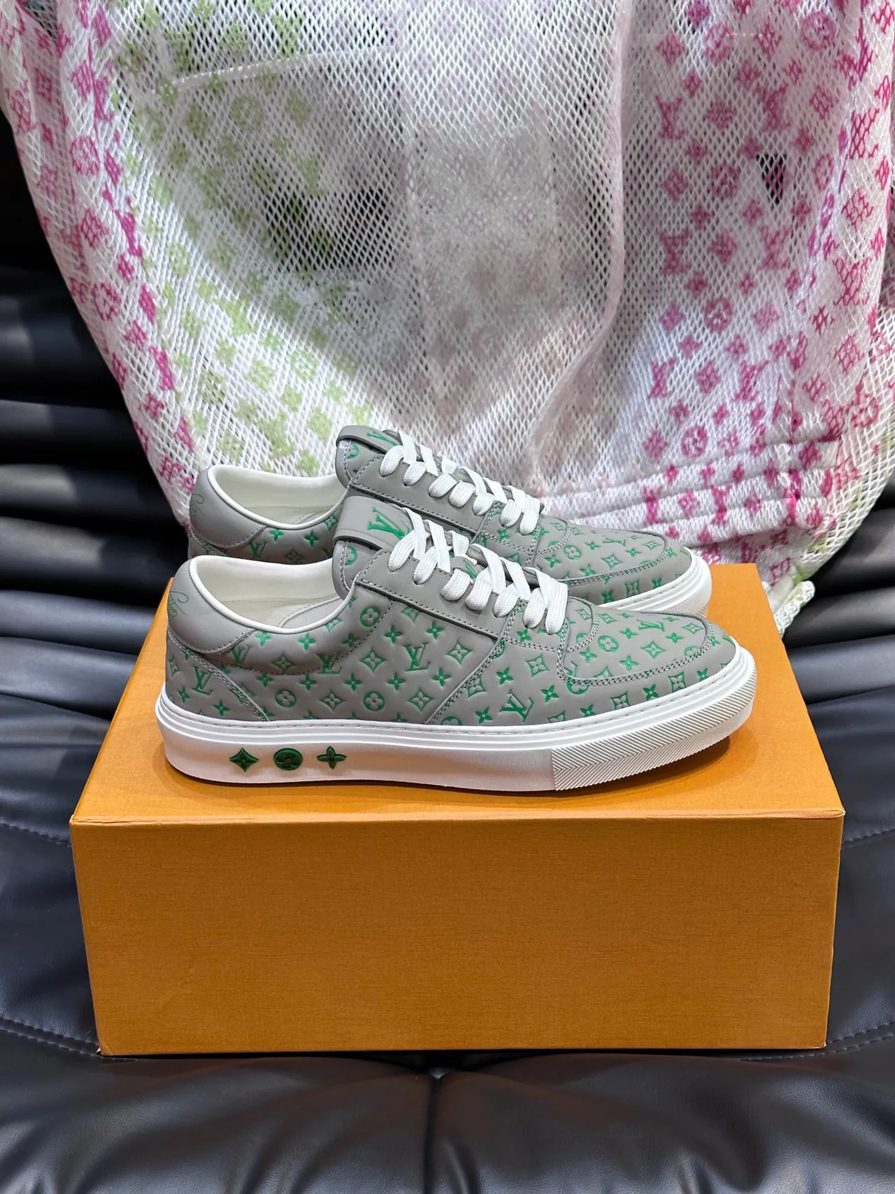Louis Vuitton LV Trainer Gray Green Monogram-Printed Leather Low-Top Cupsole Lifestyle Sneakers 3
