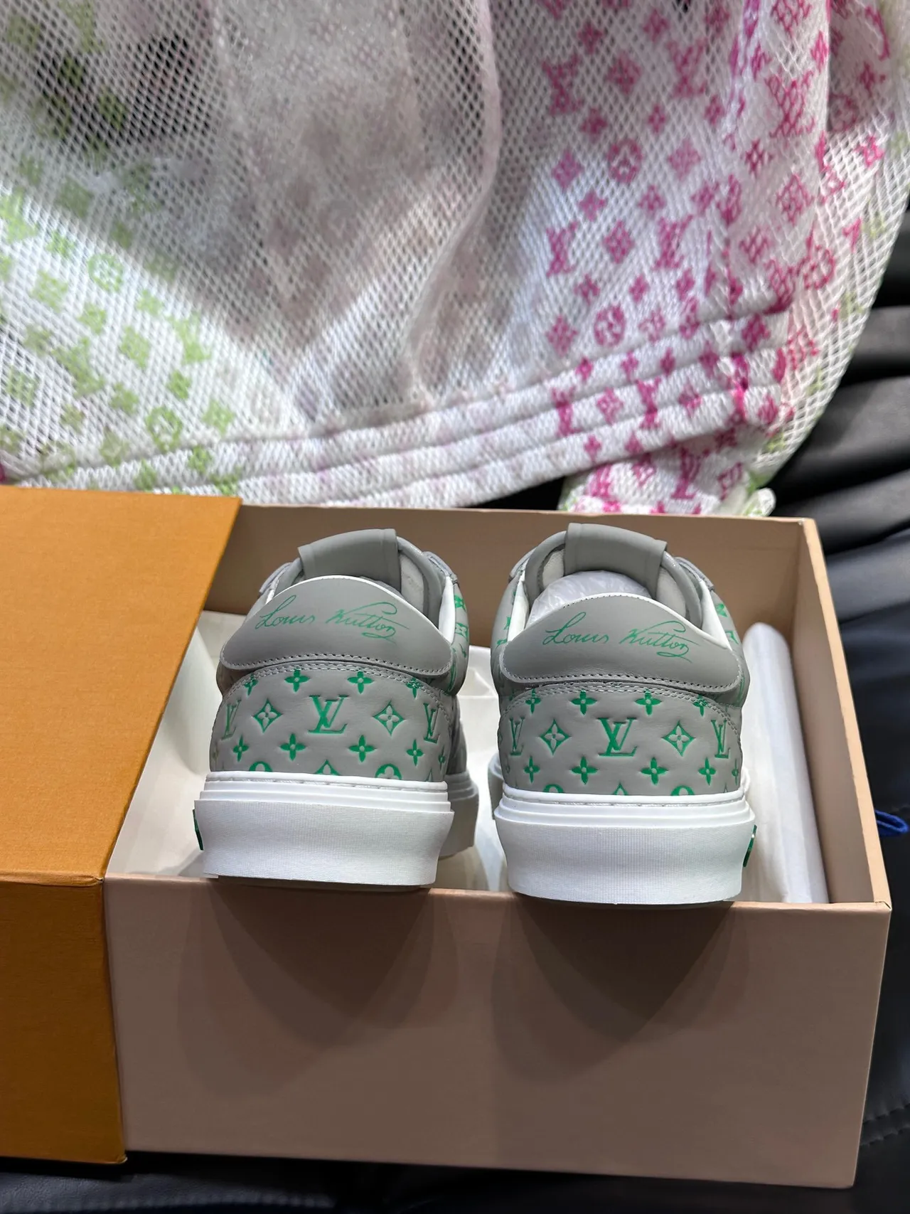 Louis Vuitton LV Trainer Gray Green Monogram-Printed Leather Low-Top Cupsole Lifestyle Sneakers 8