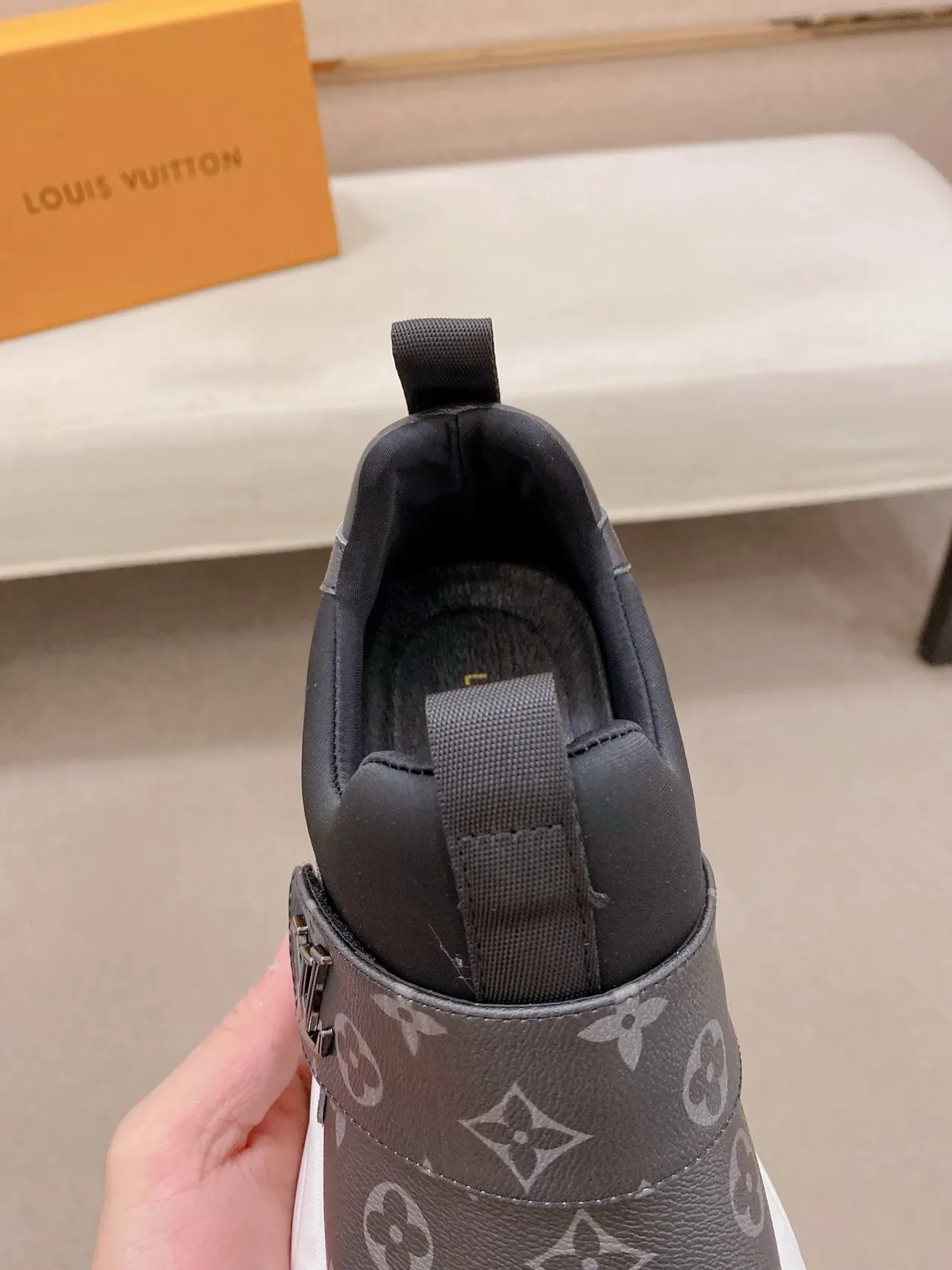 Louis Vuitton LV Trainer Gray White Monogram Canvas Slip-On Lifestyle Sneakers 4