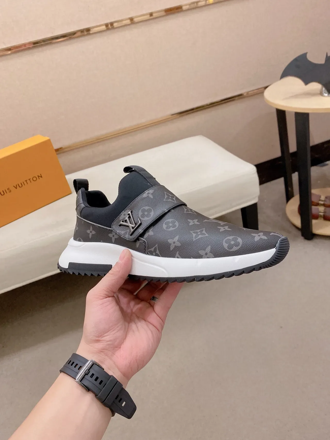 Louis Vuitton LV Trainer Gray White Monogram Canvas Slip-On Lifestyle Sneakers 5