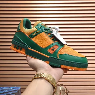 Louis Vuitton LV Trainer Green Orange Chunky Layered Sole Monogram Leather Lifestyle Sneakers