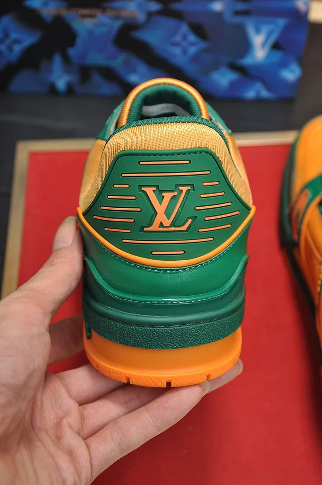 Louis Vuitton LV Trainer Green Orange Chunky Layered Sole Monogram Leather Lifestyle Sneakers 2