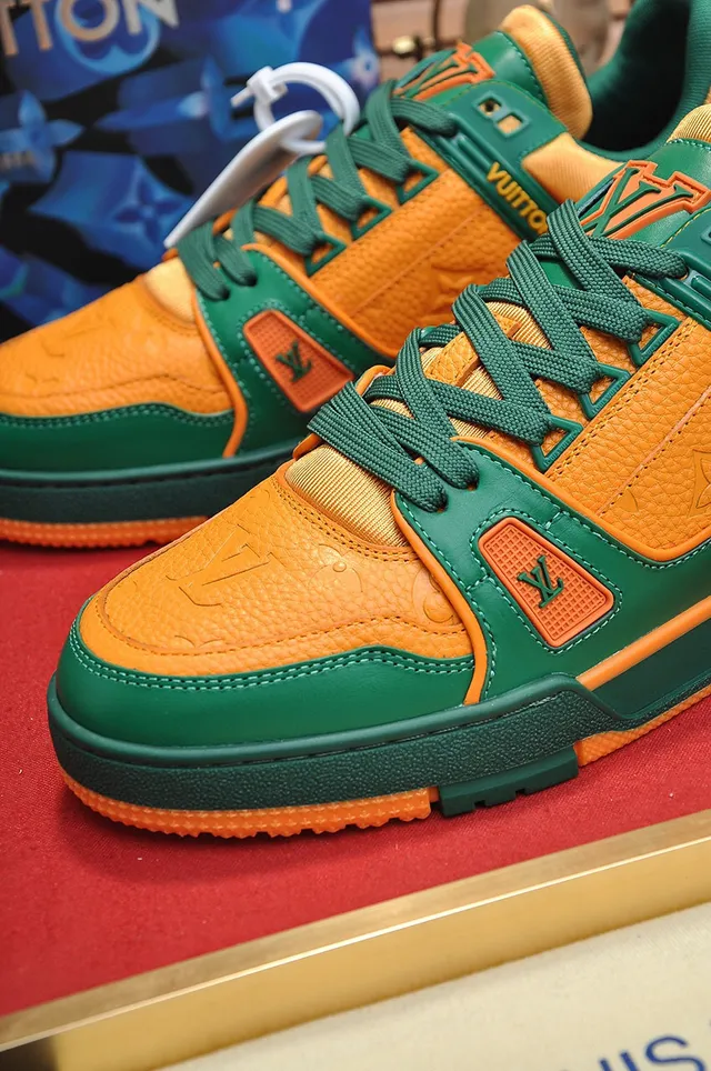 Louis Vuitton LV Trainer Green Orange Chunky Layered Sole Monogram Leather Lifestyle Sneakers 3