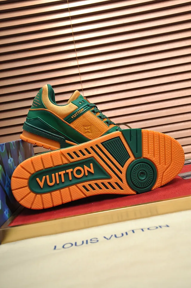 Louis Vuitton LV Trainer Green Orange Chunky Layered Sole Monogram Leather Lifestyle Sneakers 4
