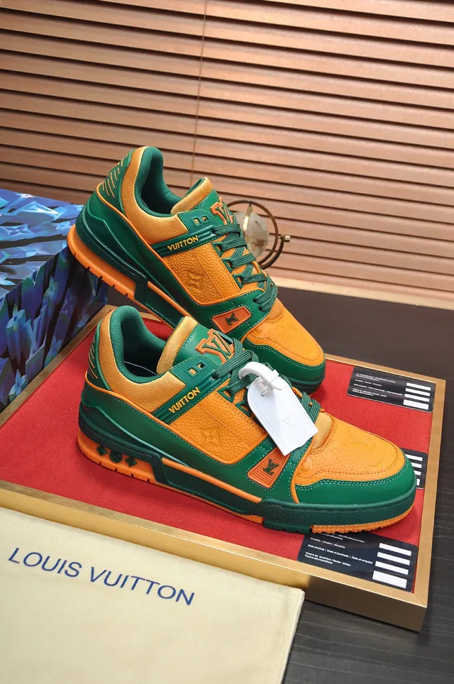 Louis Vuitton LV Trainer Green Orange Chunky Layered Sole Monogram Leather Lifestyle Sneakers 5