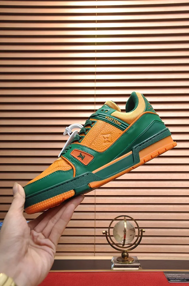 Louis Vuitton LV Trainer Green Orange Chunky Layered Sole Monogram Leather Lifestyle Sneakers 6