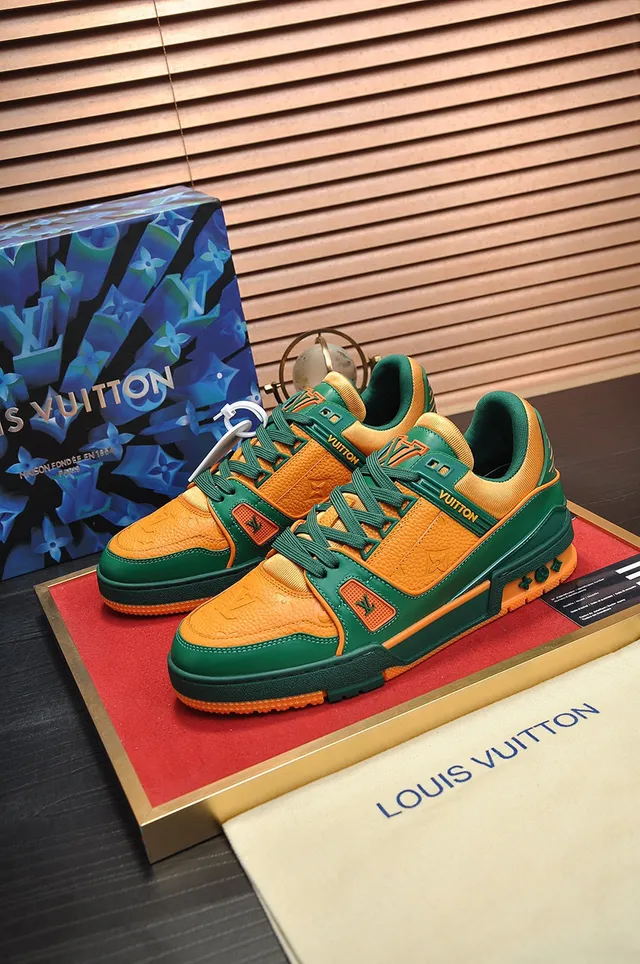 Louis Vuitton LV Trainer Green Orange Chunky Layered Sole Monogram Leather Lifestyle Sneakers 7