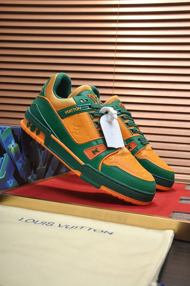 Louis Vuitton LV Trainer Green Orange Chunky Layered Sole Monogram Leather Lifestyle Sneakers 8