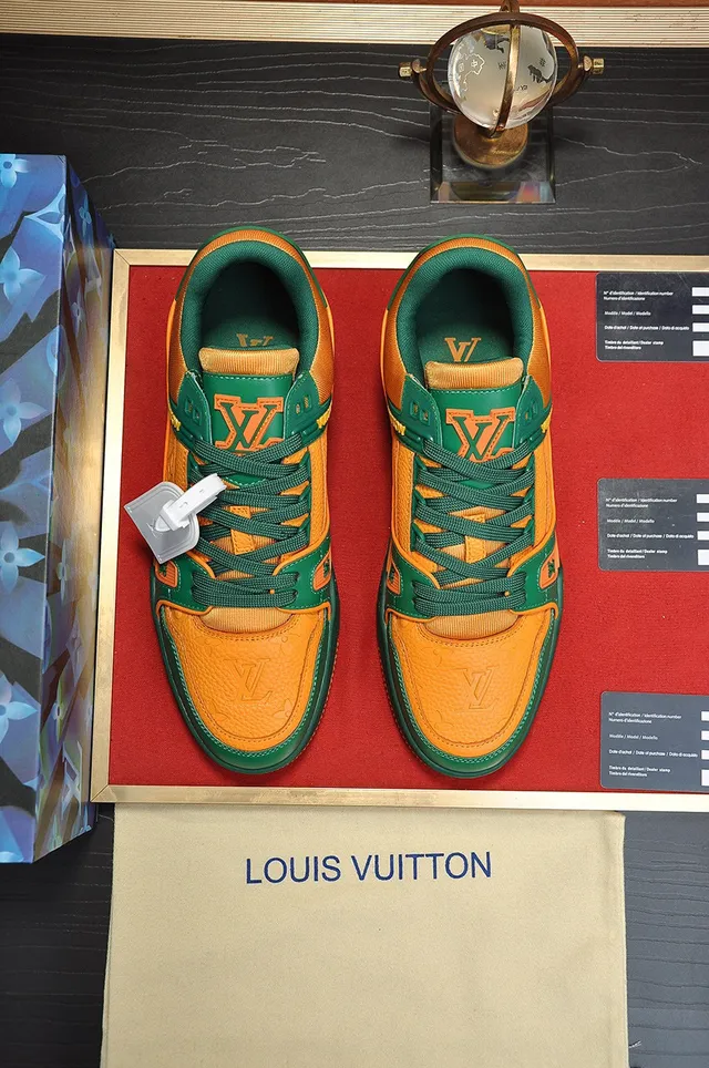 Louis Vuitton LV Trainer Green Orange Chunky Layered Sole Monogram Leather Lifestyle Sneakers 9