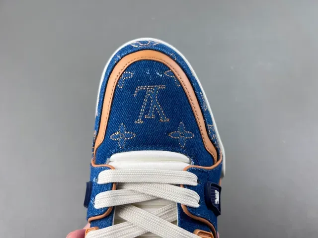 Louis Vuitton LV Trainer Navy Beige Denim Upper Monogram Print Lifestyle Zapatillas 5