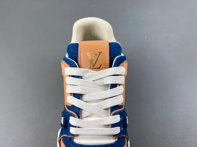 Louis Vuitton LV Trainer Navy Beige Denim Upper Monogram Print Lifestyle Zapatillas 6