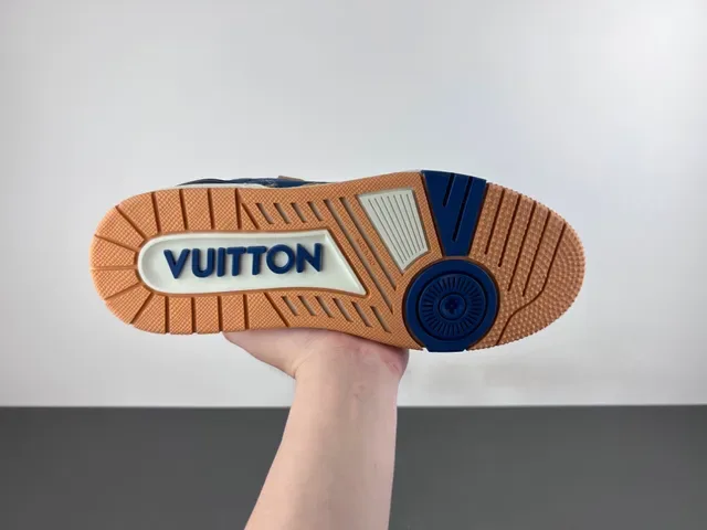 Louis Vuitton LV Trainer Navy Beige Denim Upper Monogram Print Lifestyle Zapatillas 9
