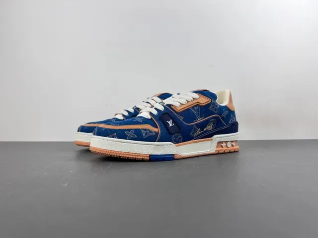 Louis Vuitton LV Trainer Navy Beige Denim Upper Monogram Print Lifestyle Zapatillas 10