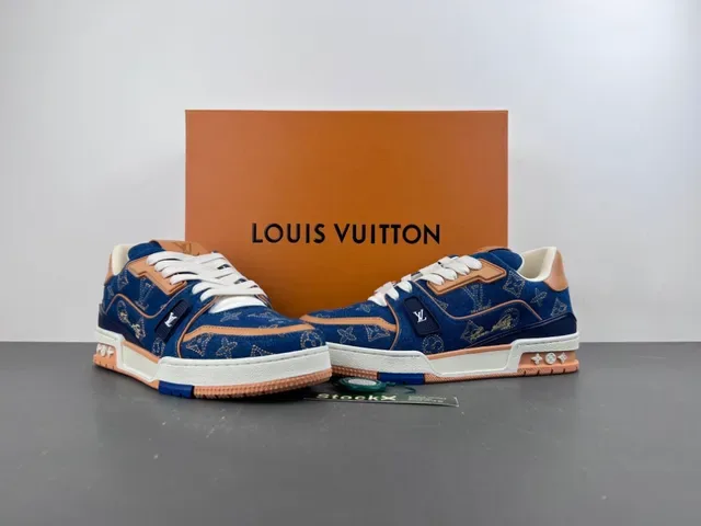 Louis Vuitton LV Trainer Navy Beige Denim Upper Monogram Print Lifestyle Zapatillas 12