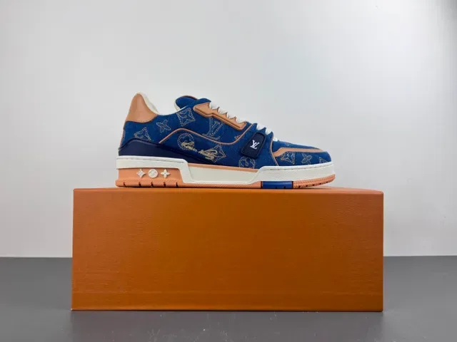 Louis Vuitton LV Trainer Navy Beige Denim Upper Monogram Print Lifestyle Zapatillas 14