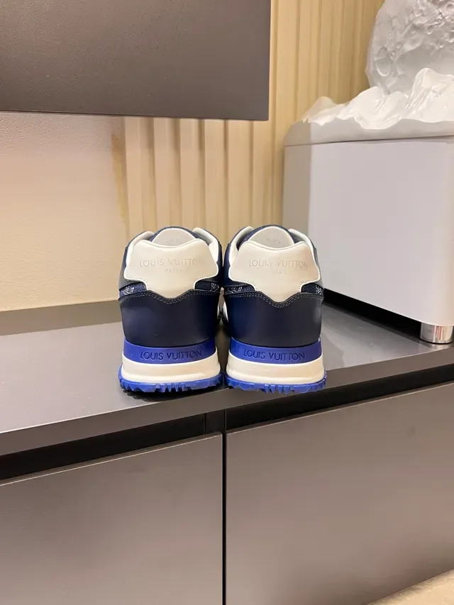Louis Vuitton LV Trainer Navy Blue Monogram-Embroidered Denim-Leather Hybrid Contrast White Midsole Lifestyle Sneakers 2
