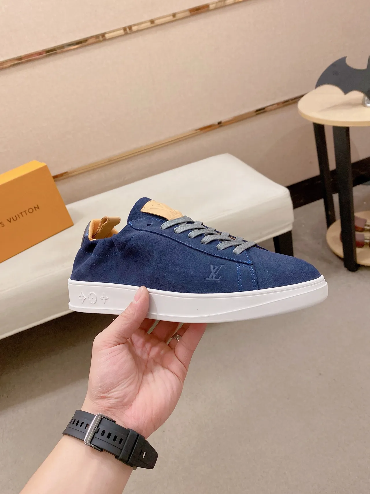Louis Vuitton LV Trainer Navy White Suede Upper Low-Top Silhouette Lifestyle Sneakers 5